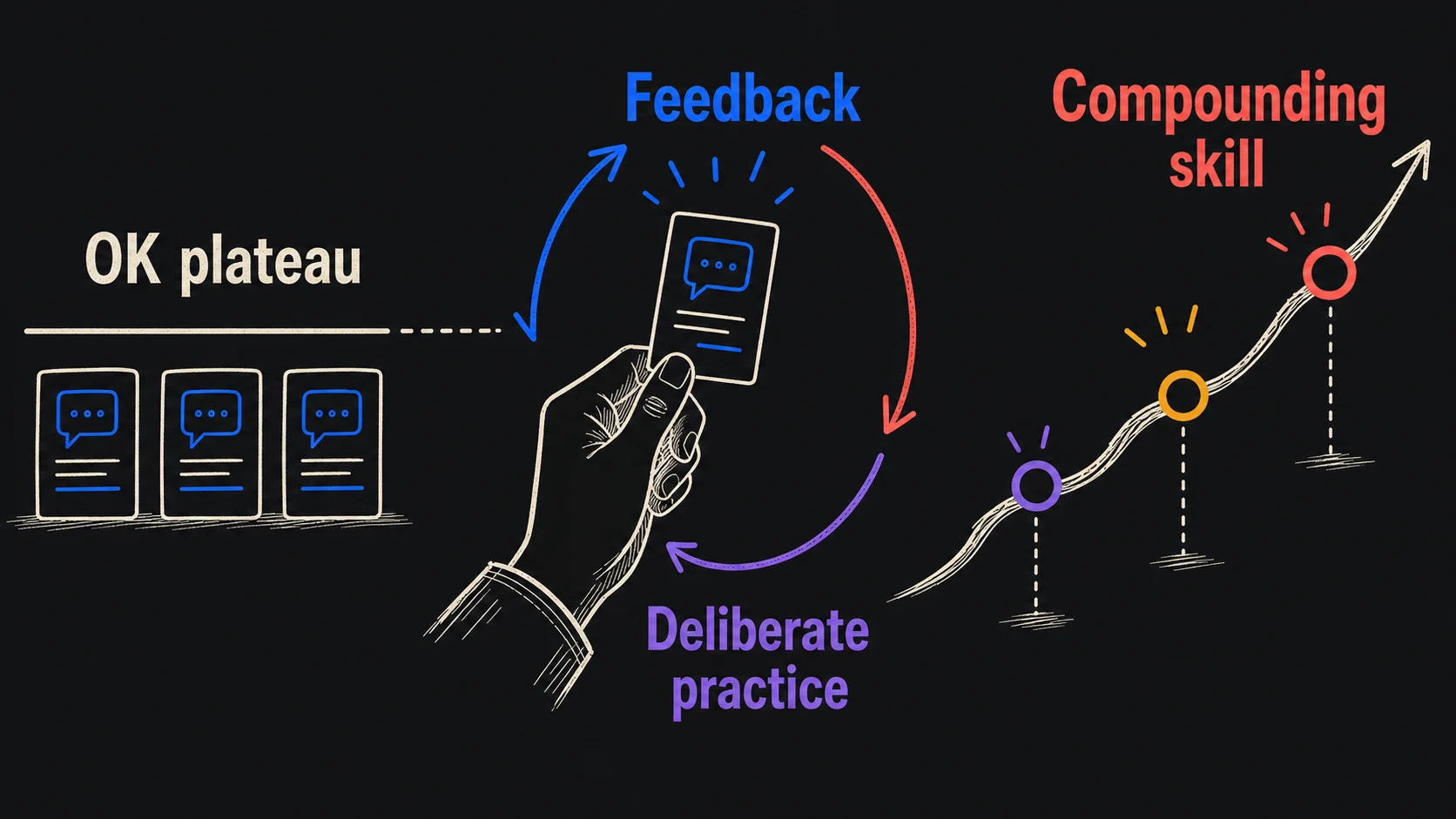 A stalled OK plateau turning into a deliberate practice feedback loop and rising compounding skill curve