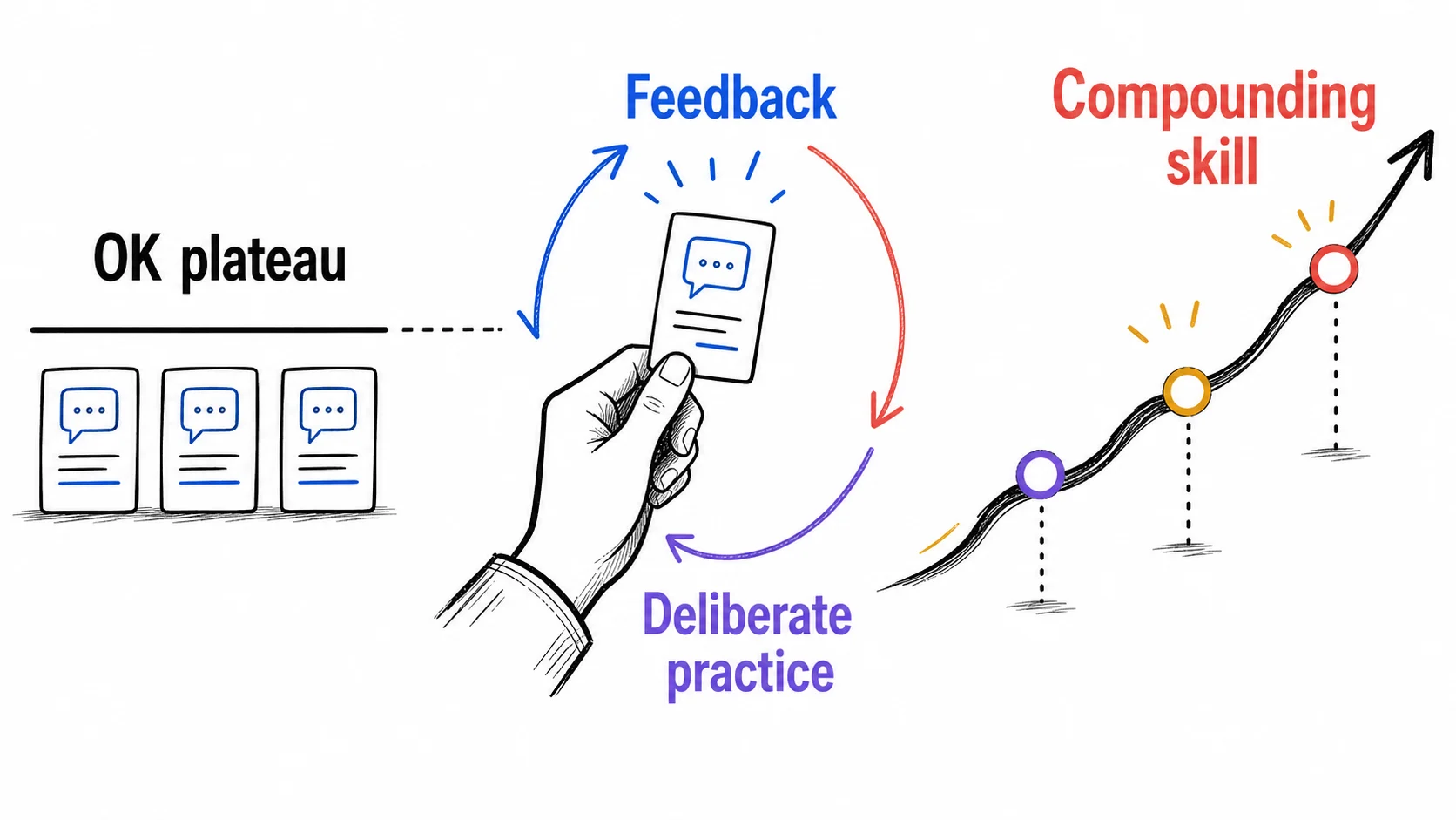 A stalled OK plateau turning into a deliberate practice feedback loop and rising compounding skill curve
