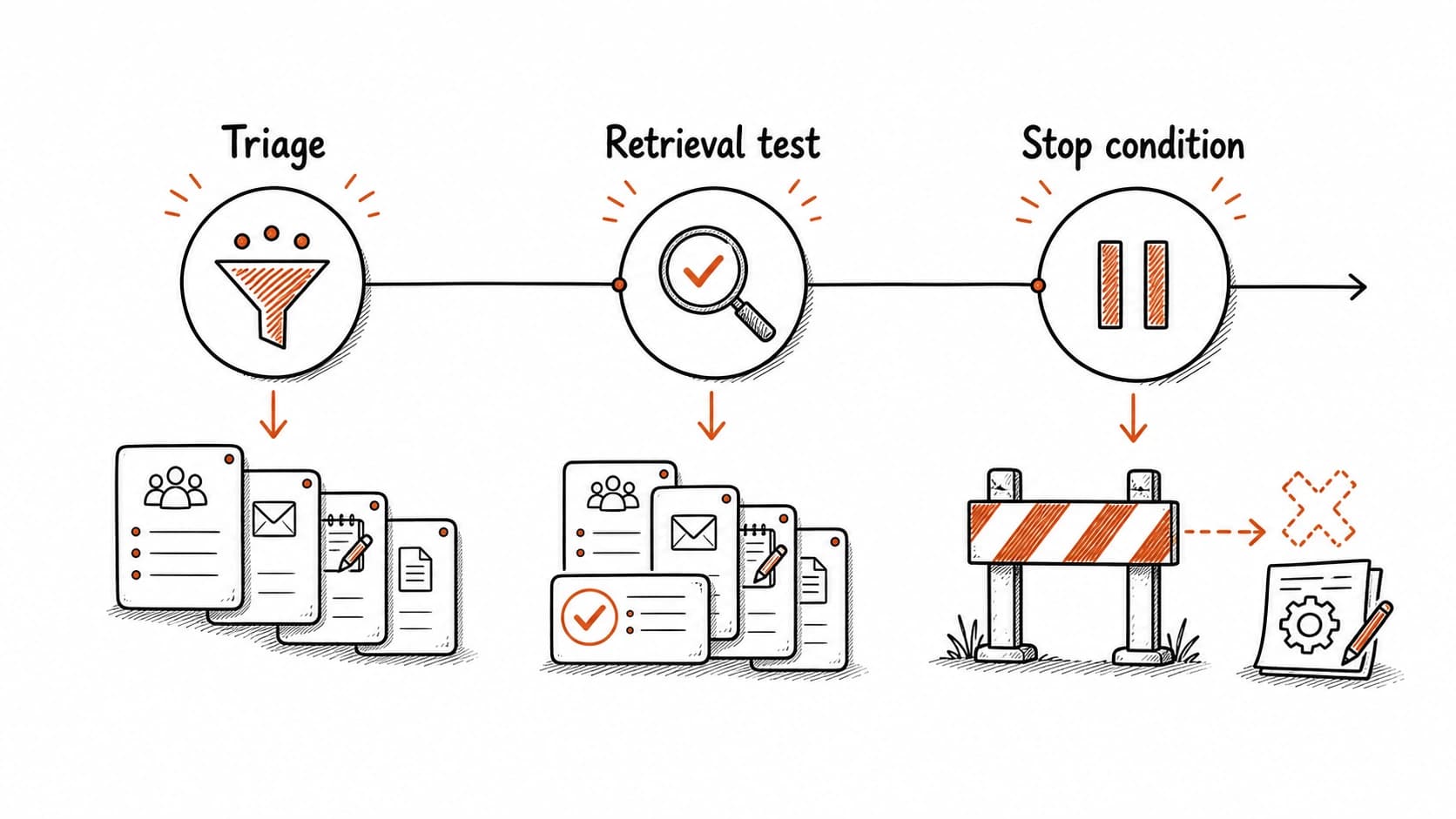 A scheduled second brain running inbox triage, retrieval tests, synthesis, and review cycles