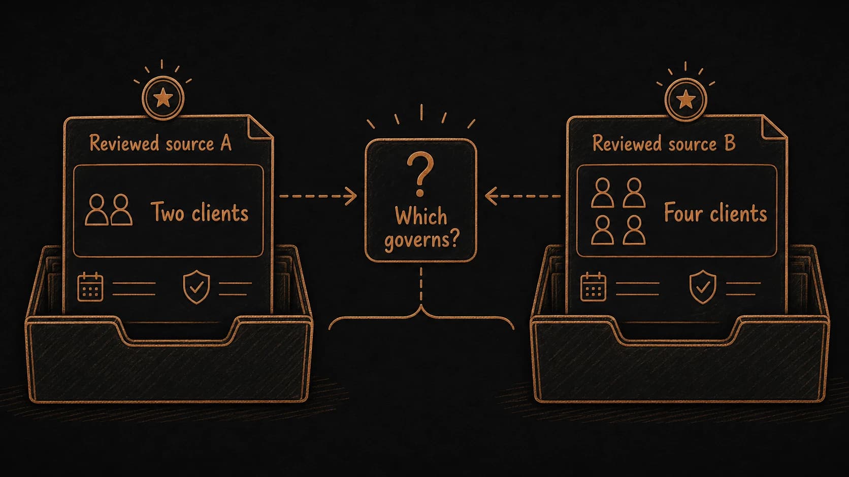 Two reviewed sources disagreeing about whether the pilot scope is two clients or four clients