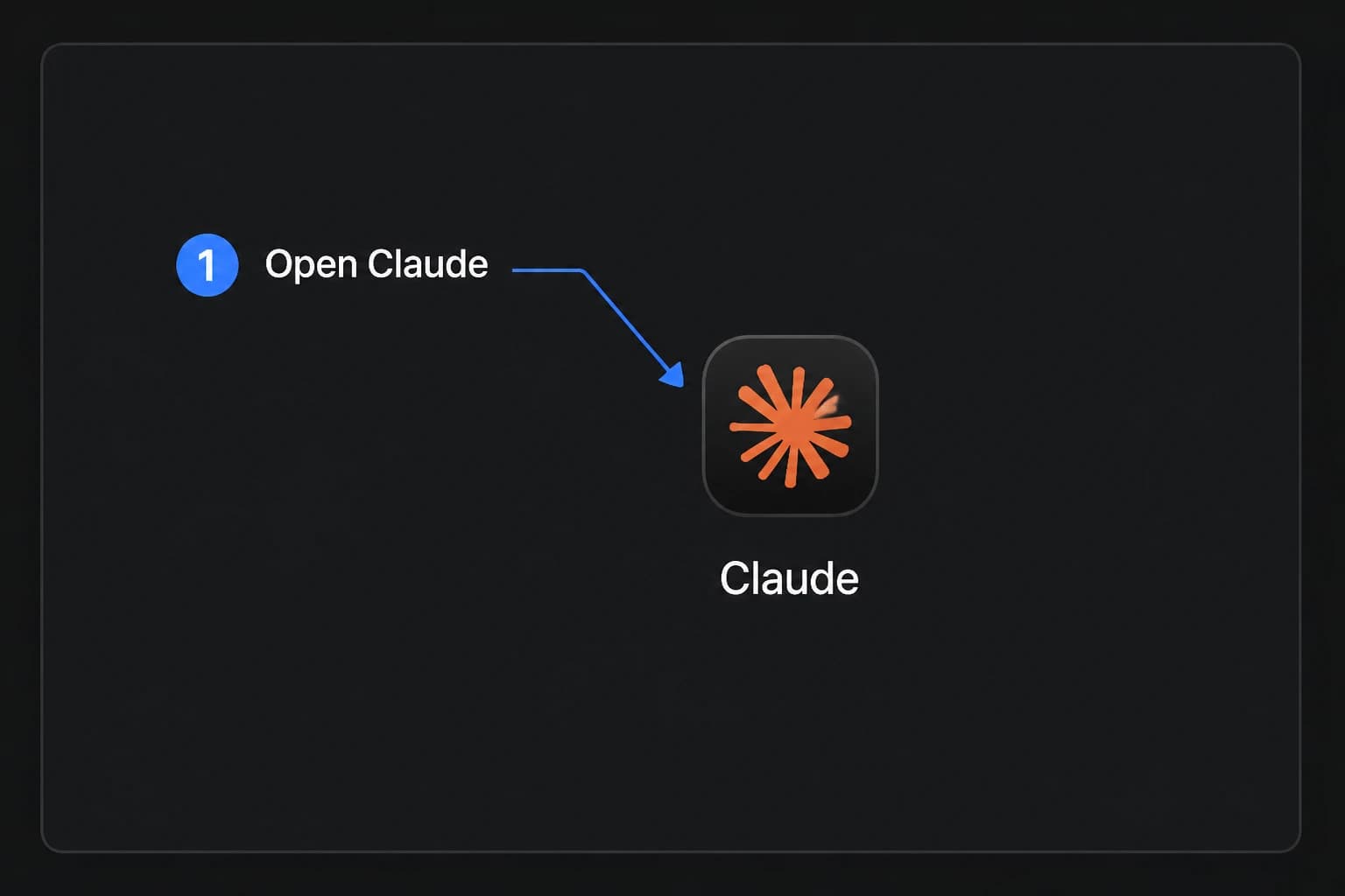 An annotated Claude app icon labeled Open Claude.