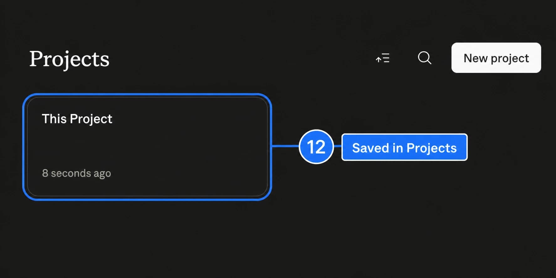 An image-generated Claude Cowork Projects page with the saved This Project card highlighted.