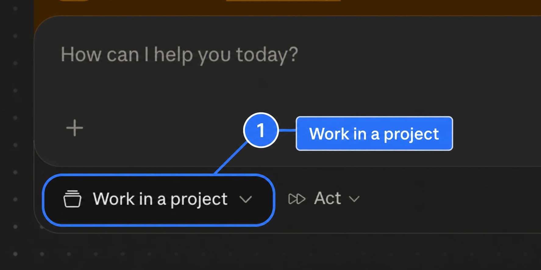 An image-generated Claude composer screenshot with the Work in a project button highlighted.