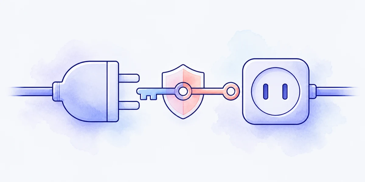 A credential, API bridge, permission check, and cloud service connection