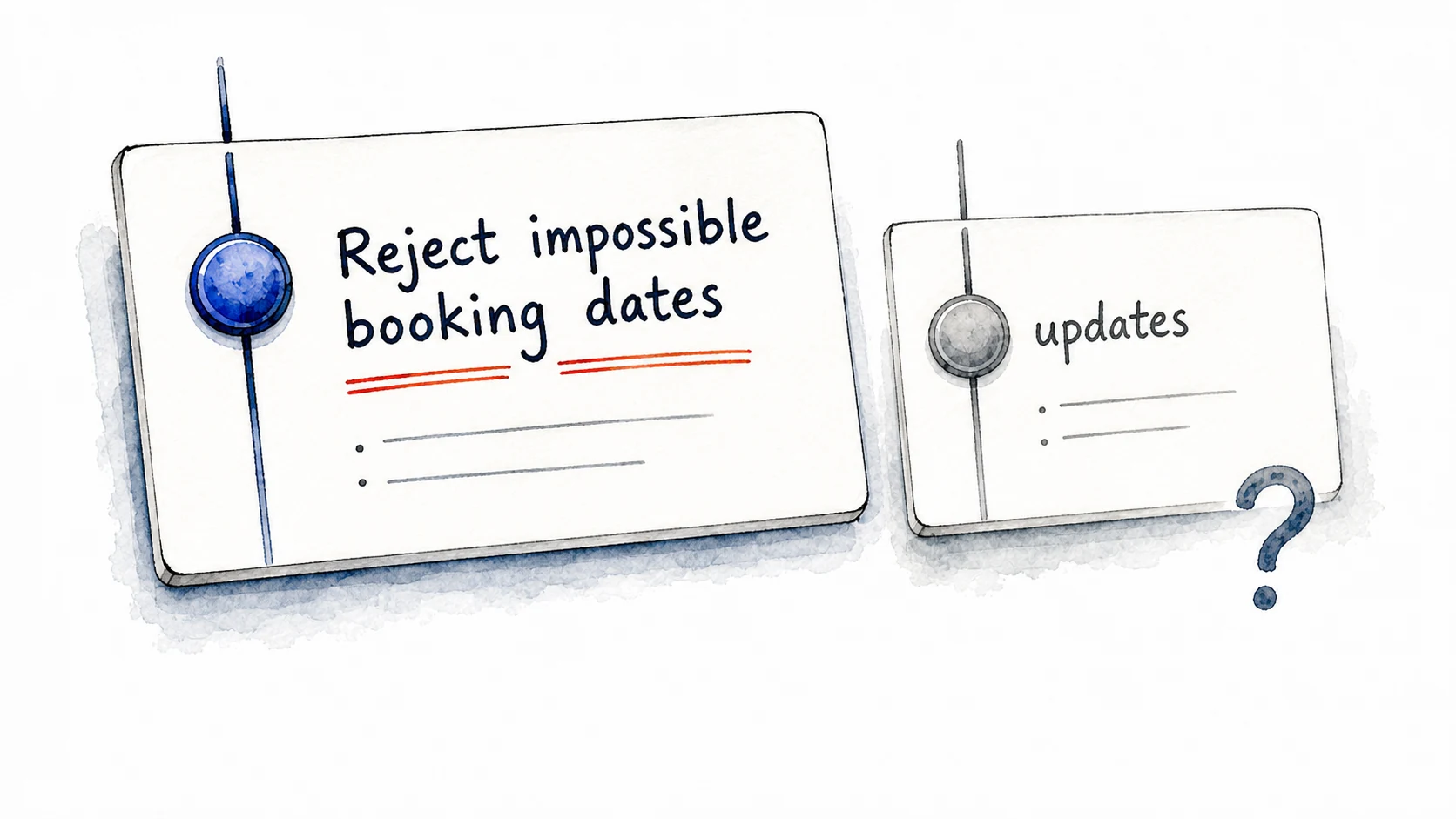 A descriptive commit message explains a booking-date repair, while the vague message updates leaves its purpose unclear.