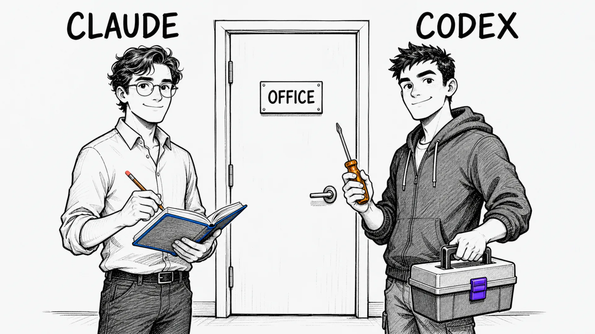 Two assistants stand side by side at an office door, ready to be welcomed in.