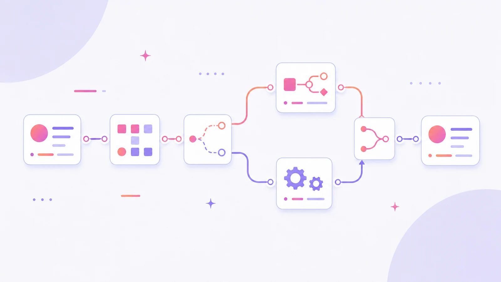 A course-cover illustration of one job splitting into workflow stages, with helper agents taking the parts that fan out and merging into one finished result.