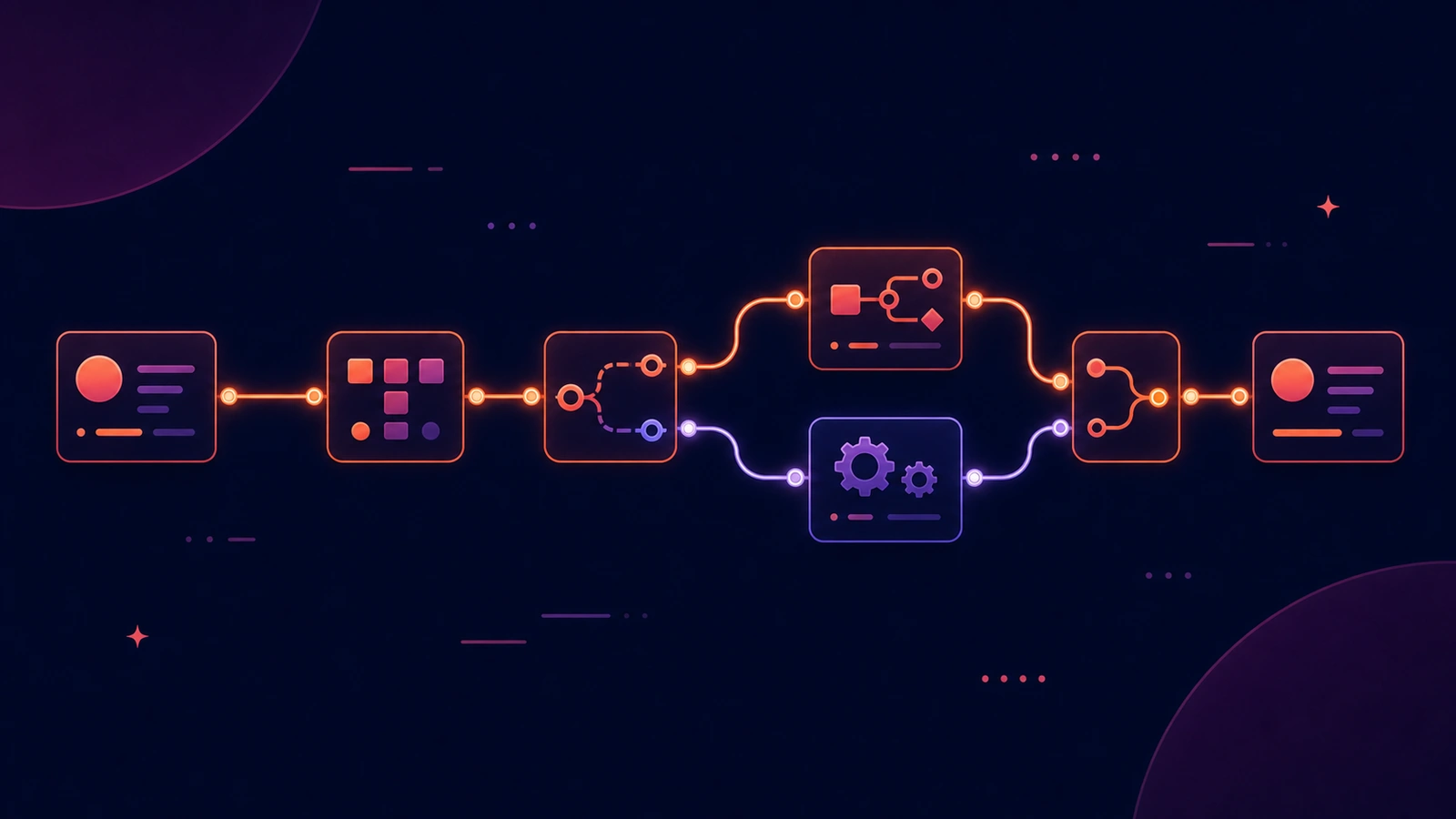 A course-cover illustration of one job splitting into workflow stages, with helper agents taking the parts that fan out and merging into one finished result.