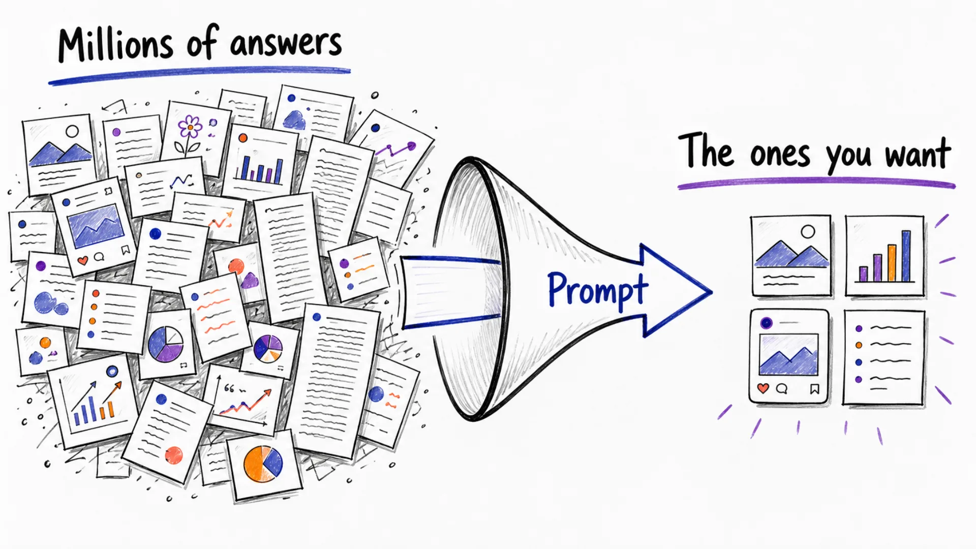 Many possible answer cards pass through a prompt and leave a small set that fits the request.