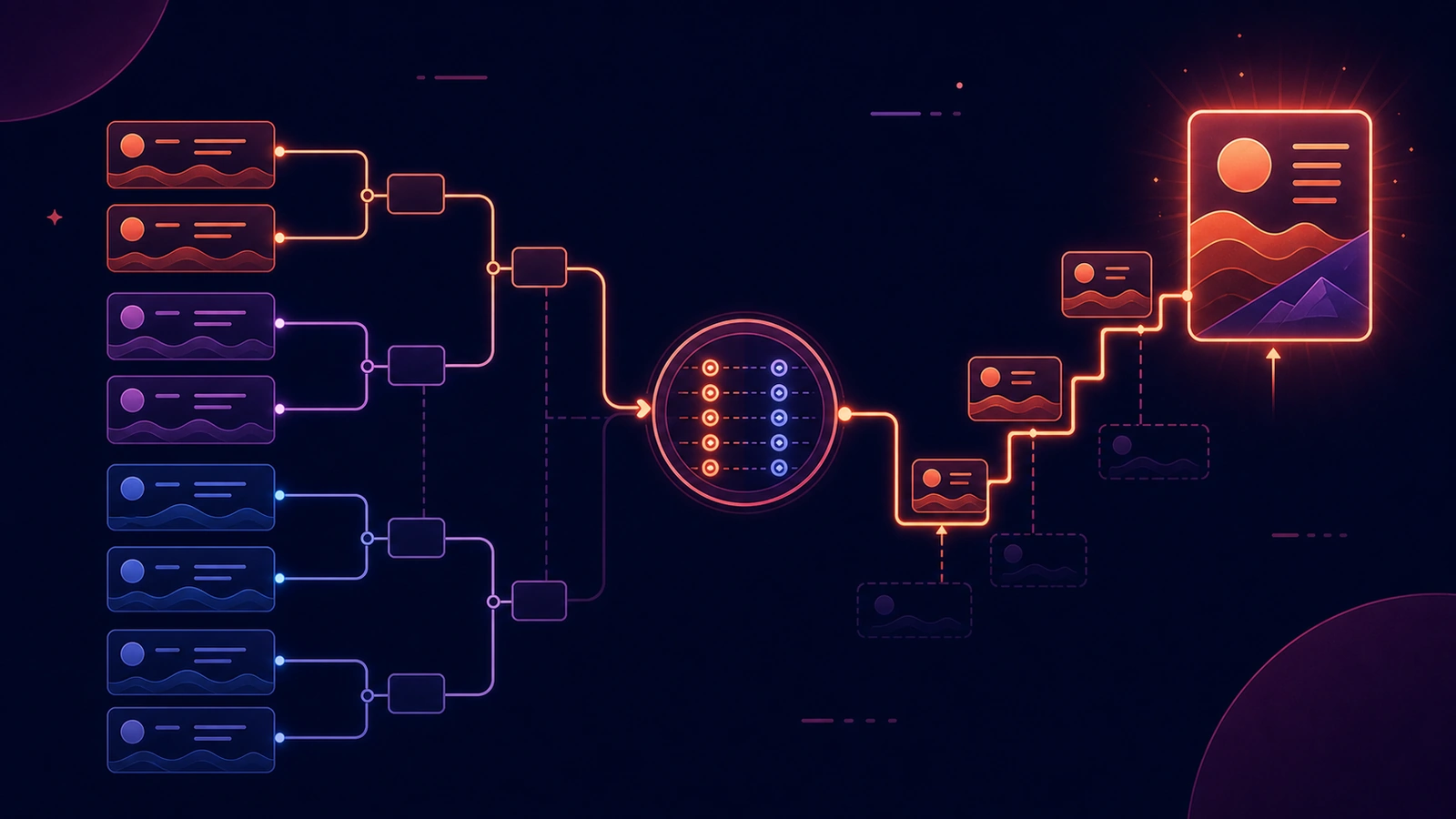 A course-cover illustration of candidate cards entering a bracket, passing through a judge, and combining into one stronger winner card.